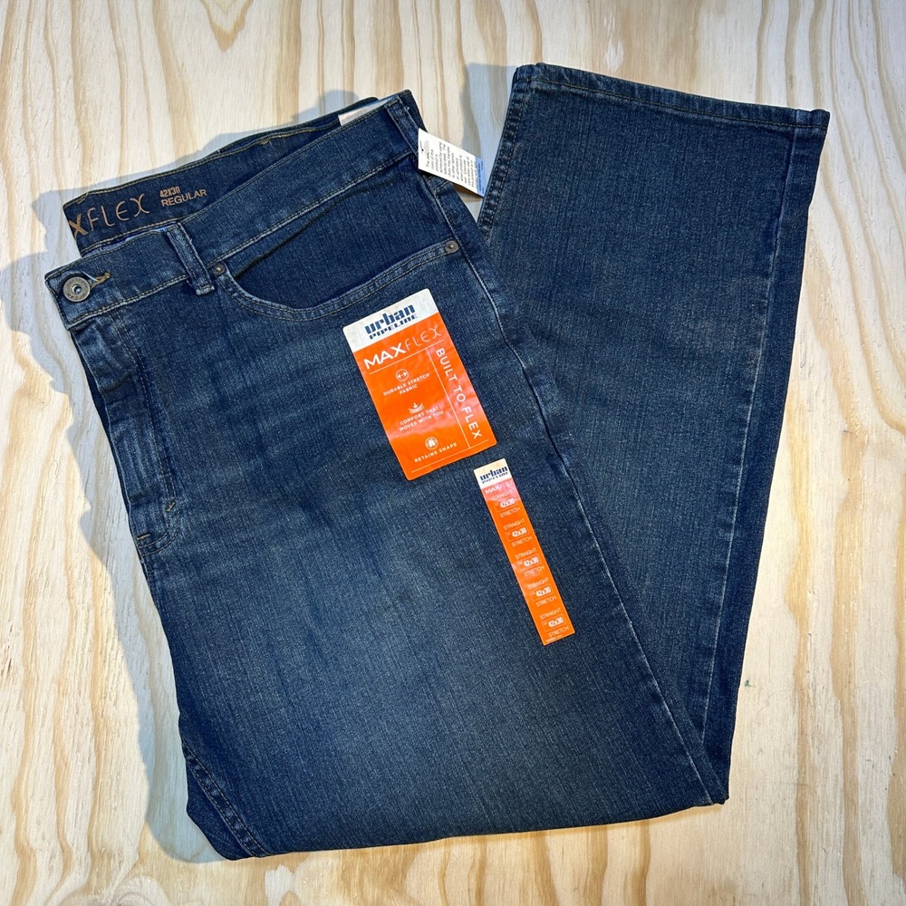 Urban Pipeline Mens 42x30 MaxFlex Straight Leg Jeans Dark Wash Stretch Denim NWT